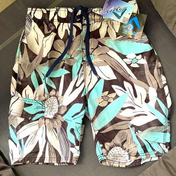 3 for $30 Kanu Surf Blue and Gray Board Shorts Tropical Design NWT Size M - Picture 2 of 6